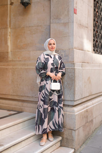 Yaprak Desen Elbise Antrasit