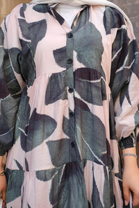 Yaprak Desen Elbise Antrasit