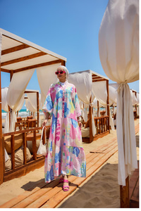 Yaprak Desen Elbise Beyaz