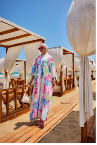 Yaprak Desen Elbise Beyaz