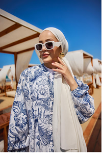 Yaprak Desen Elbise Mavi