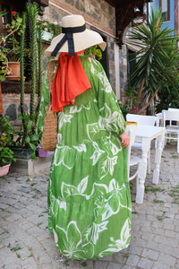 Yaprak Desen Elbise Yeşil