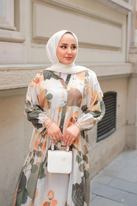 Yaprak Desen Elbise Yeşil