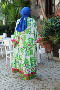 Yaprak Desen Elbise Yeşil