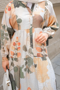 Yaprak Desen Elbise Yeşil