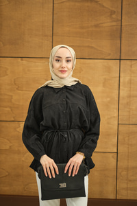 Yaprak Desen Jakar Gömlek Siyah