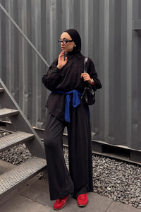 Yaprak Desen Jakar Gömlek Siyah