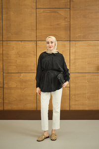 Yaprak Desen Jakar Gömlek Siyah