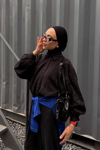 Yaprak Desen Jakar Gömlek Siyah