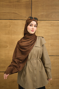 Yaprak Desen Jakar Şal Kahverengi