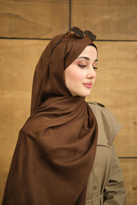 Yaprak Desen Jakar Şal Kahverengi