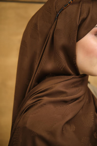 Yaprak Desen Jakar Şal Kahverengi