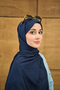 Yaprak Desen Jakar Şal Lacivert