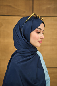 Yaprak Desen Jakar Şal Lacivert