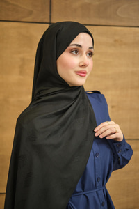 Yaprak Desen Jakar Şal Siyah