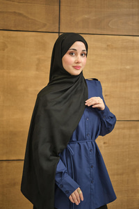 Yaprak Desen Jakar Şal Siyah