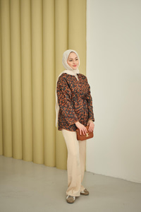 Yaprak Desen Şal Yaka Biyeli Ceket Kahverengi