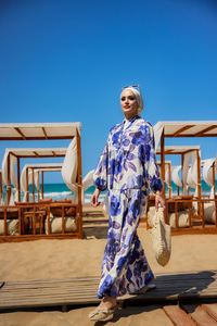 Yaprak Desenli Elbise Mor