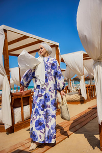 Yaprak Desenli Elbise Mor