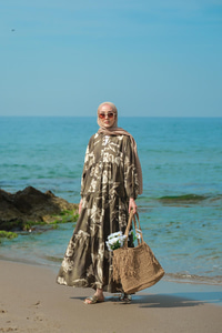 Yaprak Desenli Elbise Yeşil