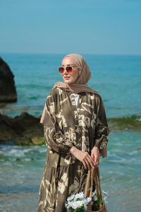 Yaprak Desenli Elbise Yeşil