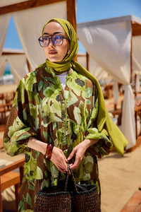 Yaprak Desenli Elbise Yeşil