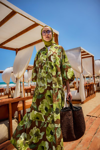 Yaprak Desenli Elbise Yeşil