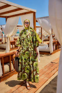 Yaprak Desenli Elbise Yeşil