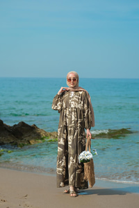 Yaprak Desenli Elbise Yeşil