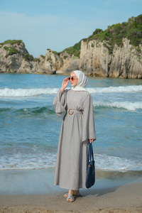 Yarasa Kol Bel Bağlamalı Elbise Füme