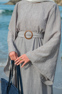 Yarasa Kol Bel Bağlamalı Elbise Füme