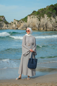 Yarasa Kol Bel Bağlamalı Elbise Füme