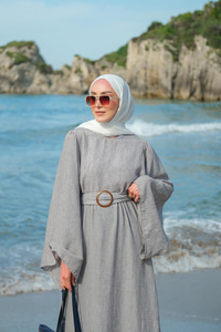 Yarasa Kol Bel Bağlamalı Elbise Füme