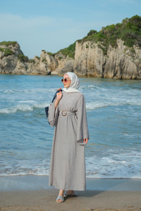 Yarasa Kol Bel Bağlamalı Elbise Füme