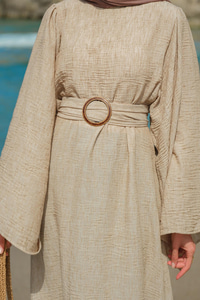 Yarasa Kol Bel Bağlamalı Elbise Vizon