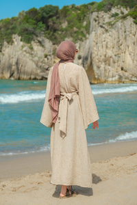 Yarasa Kol Bel Bağlamalı Elbise Vizon