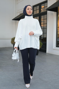 Yarasa Kol Tunik  Beyaz