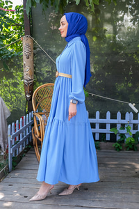 Uygun Fiyatlı YARIM DUGME HASIR KEMERLI ELBISE MAVI | Loccomoda.com 