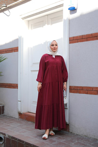 Yarım Düğmeli Elbise Bordo