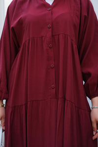 Yarım Düğmeli Elbise Bordo