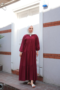 Yarım Düğmeli Elbise Bordo