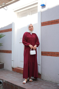 Yarım Düğmeli Elbise Bordo