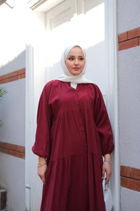 Yarım Düğmeli Elbise Bordo