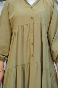 Yarım Düğmeli Elbise Haki Yeşil