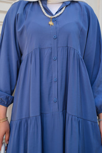 Yarım Düğmeli Elbise İndigo Mavi
