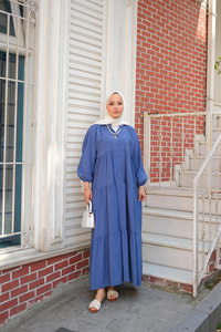 Yarım Düğmeli Elbise İndigo Mavi