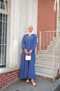 Yarım Düğmeli Elbise İndigo Mavi