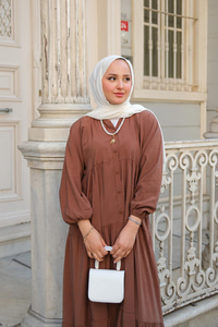 Yarım Düğmeli Elbise Kahverengi