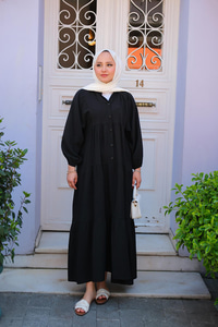 Yarım Düğmeli Elbise Siyah