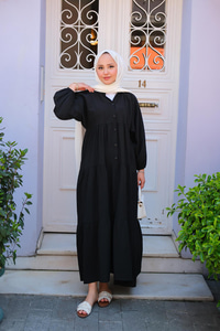 Yarım Düğmeli Elbise Siyah